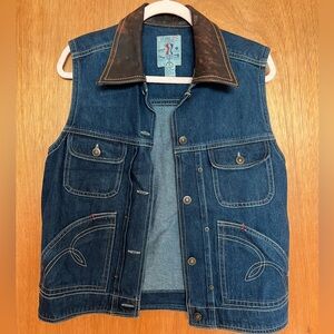 Vintage studio 25 denim vest with leather collar